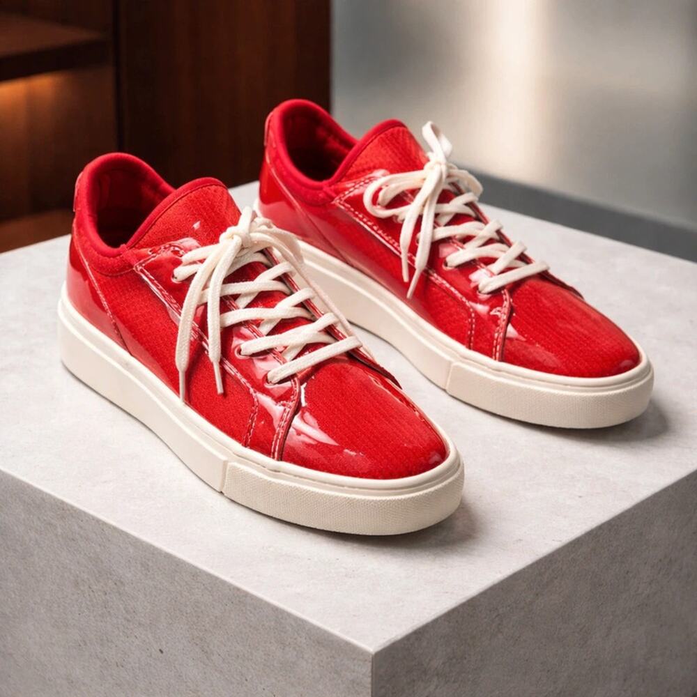 Wild Diva Women's 8.5 Tanya Red Patent Leather Sneakers Sleek Edgy Stylish Vibes